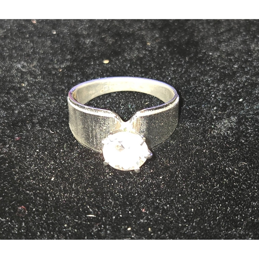 Park Lane Solitaire Ring Women 10 Silver Tone Rhodium Plated Vintage CZ Textured